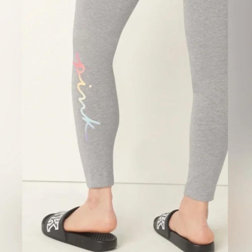 NWT PINK Cotton High Waist Full Length Leggings Ombré Grey M